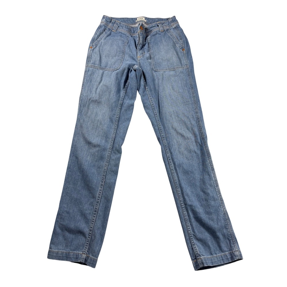 LL Bean Favorite Fit Straight Leg Utility Jeans Womens 4 Reg Medium Wash Blue
